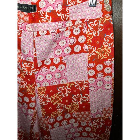 Harolds Size 6  Pants Pink Orange Patchwork Cotton Straight Leg Ankle - Picture 12 of 12